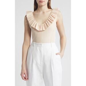 NWT Ted Baker London Samaha Ruffle Neck Light Pink Knit‎ Sleeveless Sweater